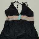 Women Tummy Control Tankini Swimsuit - Halter Swimsuit Two Piece Bathing Suit Color Block 2025 Swimwear (Large, Black)