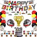 Race Car Birthday Party Supplies - Decorations With Happy Birthday Banner, Cake Topper, Cupcake Toppers, Balloons, Hanging Swirls for Boys Let's Go Racing Party
