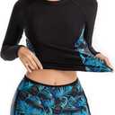 YATEEN Women's Long Sleeve Sun Protection Rash Guard Wetsuit Two Piece Swimsuit Set (Large, #11 Black / Blue)