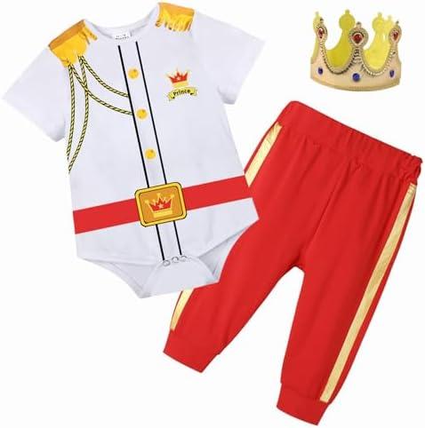 Xuomuen Baby Boys Prince Charming Bodysuits Costume Outfit Royal Prince Dress up with Crown for Infant Halloween Cosplay, 18-24 Months