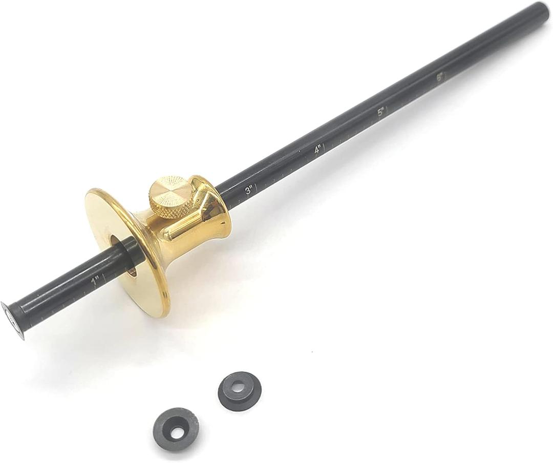 Taytools 467603 Wheel Marking Gauge Solid Machined Brass Head, 2 Extra High Speed Cutters, .310 inch Diameter Hardened Beam 8 Inches Easy Read SAE and Metric Grads