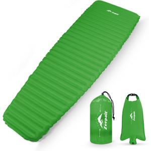 Camping Sleeping Pad, Ultralight Waterproof Inflatable Sleeping Mat with Inflation Bag, Lightweight Portable Compact Air Mattress for Outdoor Backpacking Hiking Traveling Tent Use (Single, Green)