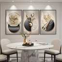 Large Framed Modern Elegant Wall Art for Living Room, 3 Piece Black and Gold Bright Luxury Prints Paintings, Contemporary Elegant Flower and Geometric Pictures for Bedroom Entryway Wall Decor 24x36 In