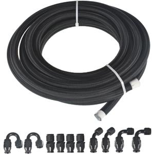 labwork 6AN Fuel Line Hose Kit Black Nylon PTFE Teflon 20 Feet Oil Line Hose with 10PCS Swivel Fuel Hose Fitting Adapter Kit