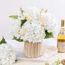 Yastouay 3 Pcs Real Touch Hydrangea Artificial Flowers, 21" White Full Faux Hydrangea Flowers Latex Fake Flowers for Home Decor Party Floral Arrangements Wedding Bouquets Centerpieces Outdoor Decor