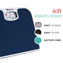 Adamson A21 Analog Scales for Body Weight - Up to 300 LB - New - Anti-Skid Rubber Surface - Large Numbers - Analog Bathroom Scale - Affordable - Durable with 20-Year Assurance - Blue
