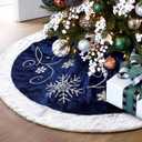 XAMSHOR Blue Christmas Tree Skirt 48 Inches Snow Sequin Embroidery with White Trim Border Decor for Xmas Holiday Party Ornaments