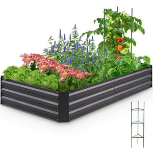 Quictent Galvanized Raised Garden Bed 6x3x1 Ft Metal Planter Box for Vegetables Bottomless for Backyard Outdoor, Include 1 Tomato Cage, Dark Grey