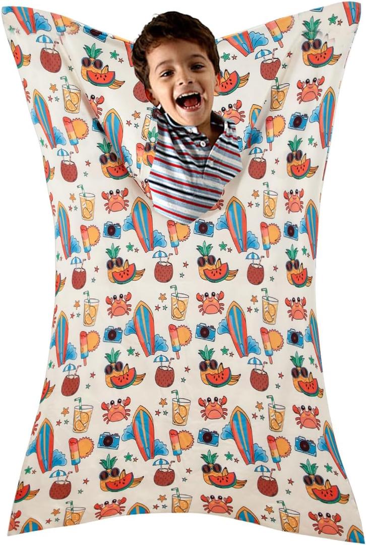 Sensory Body Sock for Kids, Full Body Sock Wrap for Autistic Children to Relieve Stress, Summer Relaxing Sensory Compression Body Sack for Kids Sensory Processing Disorder for Kids Girl (Medium, Beach (Color))