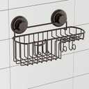 HASKO Shower Caddy Suction Cup with Hooks & Soap holder, Shower Shelf, Bathroom Storage Organizer, Rustproof Shampoo Holder, Bronze (Bronze (1 Pack))