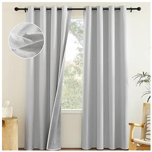 NICETOWN Full Shading Curtains 90 inches Long 2 Panels Set for Windows, Super Heavy-Duty Black Lined Blackout Curtains for Bedroom, Privacy Assured Window Treatment (Grey, Pack of 2, 52 inches W)