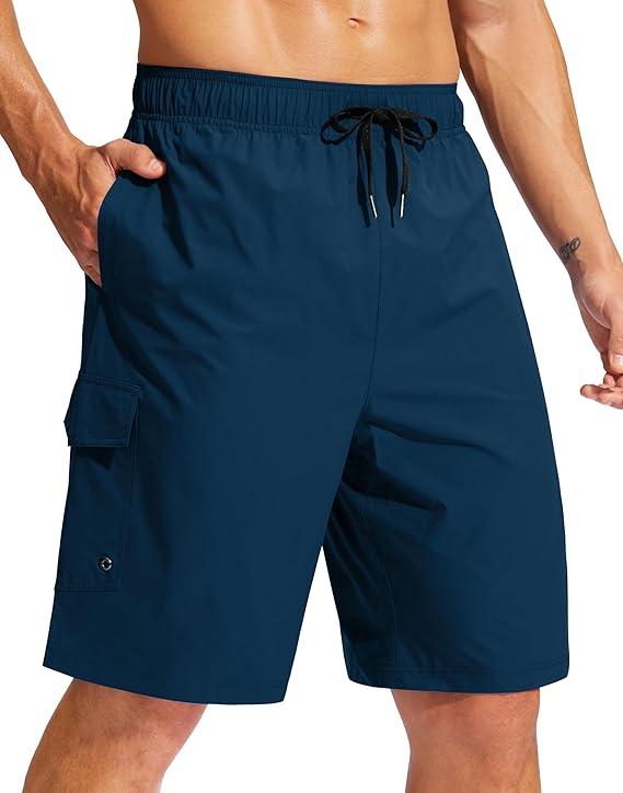 Men's Swim Trunks No Liner 9" Board Shorts Quick Dry Bathing Suit Swimming Beach Shorts for Men with 3 Pockets (Large, Black)