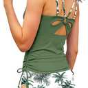 NAPU Girls Swimsuit 2 Piece Girls Tankini Swimsuit Back Cutout Drawstring Bathing Suit Printed Swimwear for 9-16Y (9-10 Years, Green)
