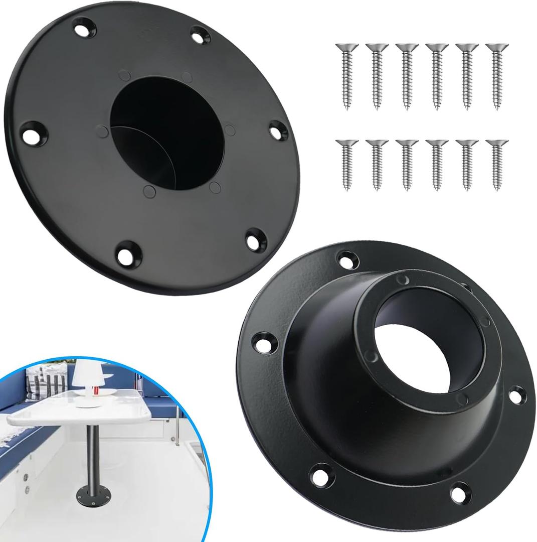 2 Pack RV Table Base Mount Aluminum Camper Table Base Mount with 6 Mounting Holes Floor Mounting Base Includes Mounting Screws