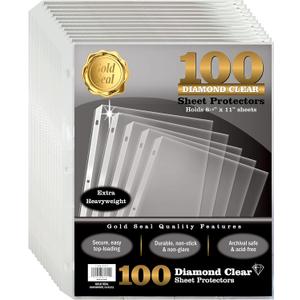 GOLD SEAL 100 Count Diamond Clear Extra Heavyweight Sheet Protectors, 4 mils Strong,8.5 x 11, Top Load, 100 Pack