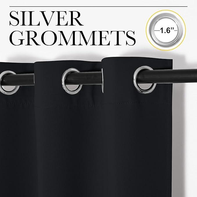NICETOWN Halloween Pitch Black Solid Thermal Insulated Grommet Blackout Curtains/Drapes for Bedroom Window (2 Panels, 42 inches Wide by 63 inches Long, Black)