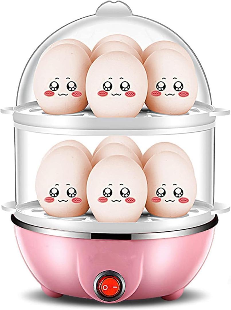 Rapid Egg Cooker, 14 Egg Capacity Electric Egg Cooker with Measuring Cup, Resistant PP Egg Boiler With Auto Shut-Off for Soft, Medium, Hard Boiled(U.S. Plug-Pink)