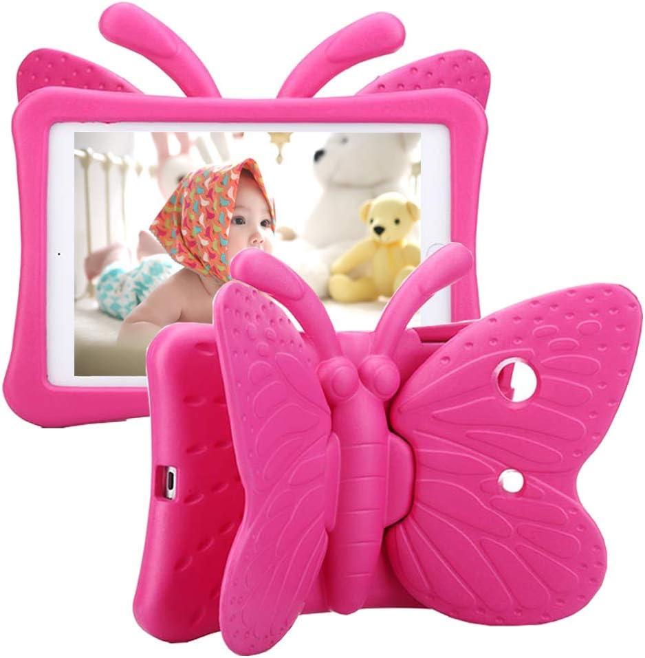 iPad 9th 8th 7th Generation Case Kids Girls, Cute Butterfly Shockproof EVA Foam Super Protection Stand Cover for iPad 2021 2020 2019 10.2" and iPad Air 3 Pro 10.5" - Rose (Magenta)