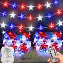2 Pack 100 LED Red White and Blue Lights - 33 FT 4th of July Patriotic Lights With 8 Modes & Remote - Battery Operated Timer for Memorial Day Independence Day Decorations