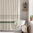 AmazerBath Boho Shower Curtain, Modern Farmhouse Shower Curtain Set with Tassels, Rustic Faux Linen Green Striped Shower Curtain with Hooks, Light Tan Toned, 72x72 Inches