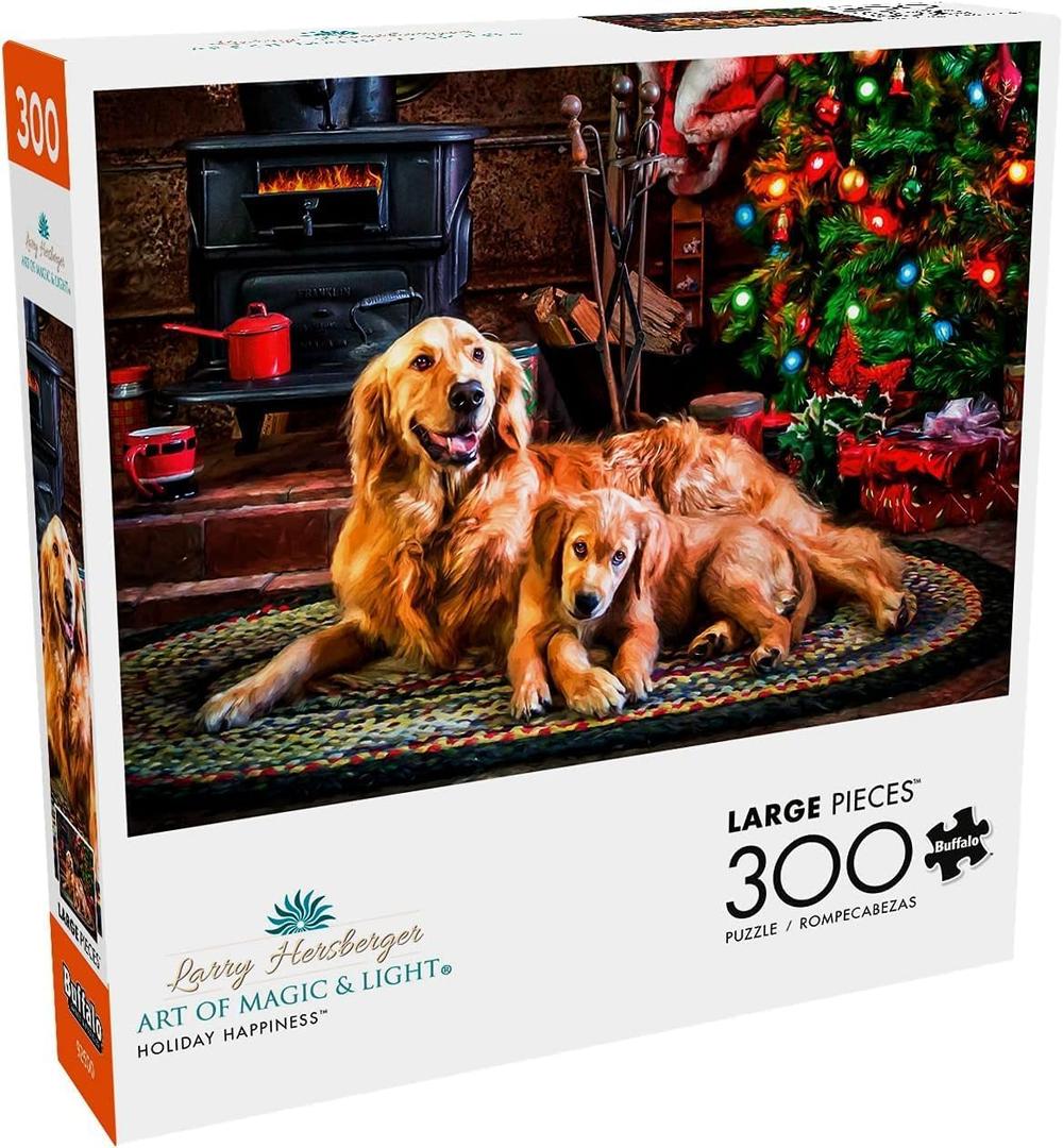 Buffalo Games - 300 Piece Jigsaw Puzzle - Dogs Under The Tree - Christmas Scene Puzzles for Adults and Families - Perfect for Dog Lovers (Large)
