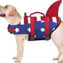 Malier Dog Life Jacket, High Buoyancy Shark Swimsuit, Ripstop American Flag, Medium, Red & Dark Blue