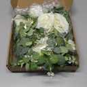 Yastouay 6.4 Ft Fuller White Flower Garland with Light and 3D Butterfly, Artificial Eucalyptus Garland with Fake Rose for Table Centerpiece Wedding Arch Baby Shower Party Room Backdrop Decor