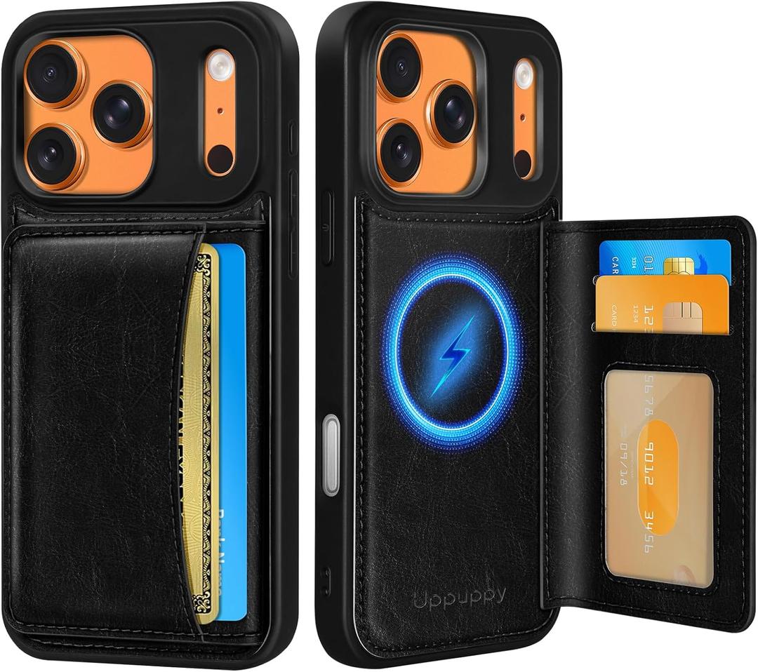 for iPhone 17 Pro Max Case with Wallet - Fits 4 Card Slots, Compatible with MagSafe for Women Men Durable PU Leather Credit Card Holder Kickstand Phone Cover for Apple 17 Promax, Black