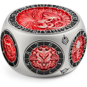 DNDND Dual D20 8-in-1 Spinner Metal Dice - Hexagonal Spinning D&D Monster Themed Dice Set for TTRPG Dungeons and Dragons, Dungeon Masters with Collectible Gift Tin (Silver with Red)