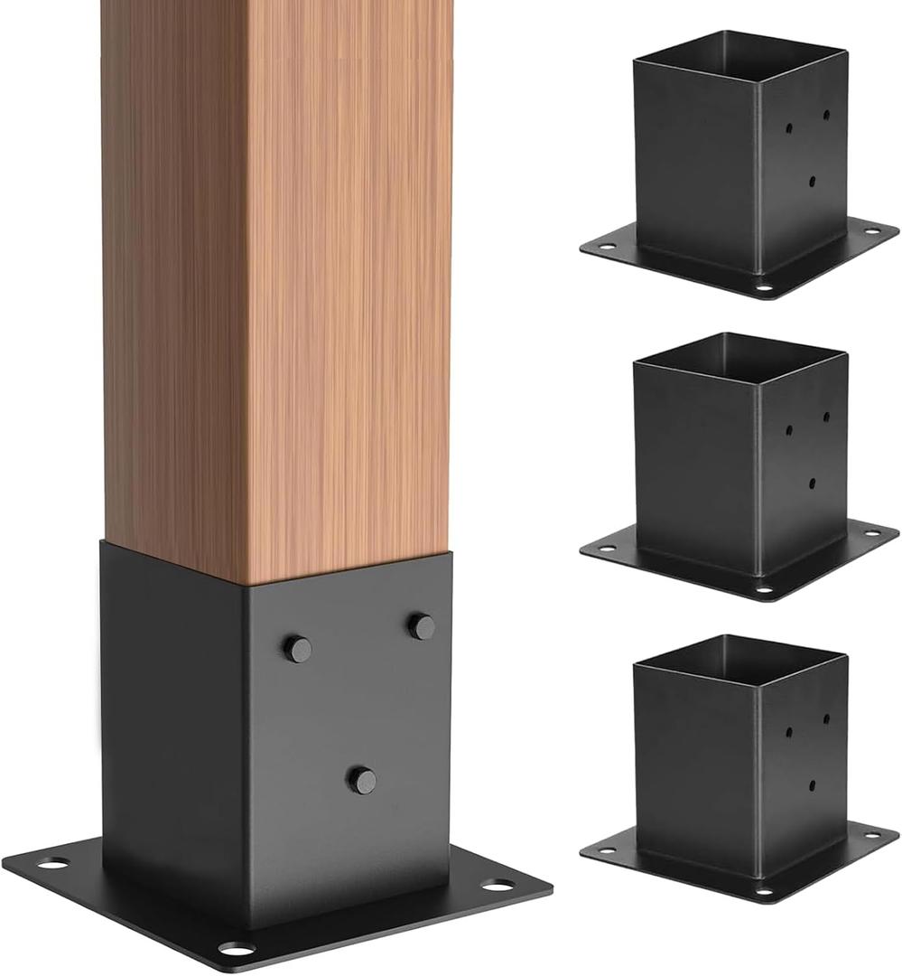 44 Post Base 4Pcs,Inner Size 3.6"x3.6" Post Brackets, Heavy Duty Powder-Coated Post Anchor Matte Black Wood Post Brackets for Pavilion Deck Railing