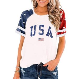 American Flag Stars Stripes Shirts for Women 4th of July Patriotic Shirt Cute Graphic Blouse USA Flag Tops Summer Tee (Large, White01)