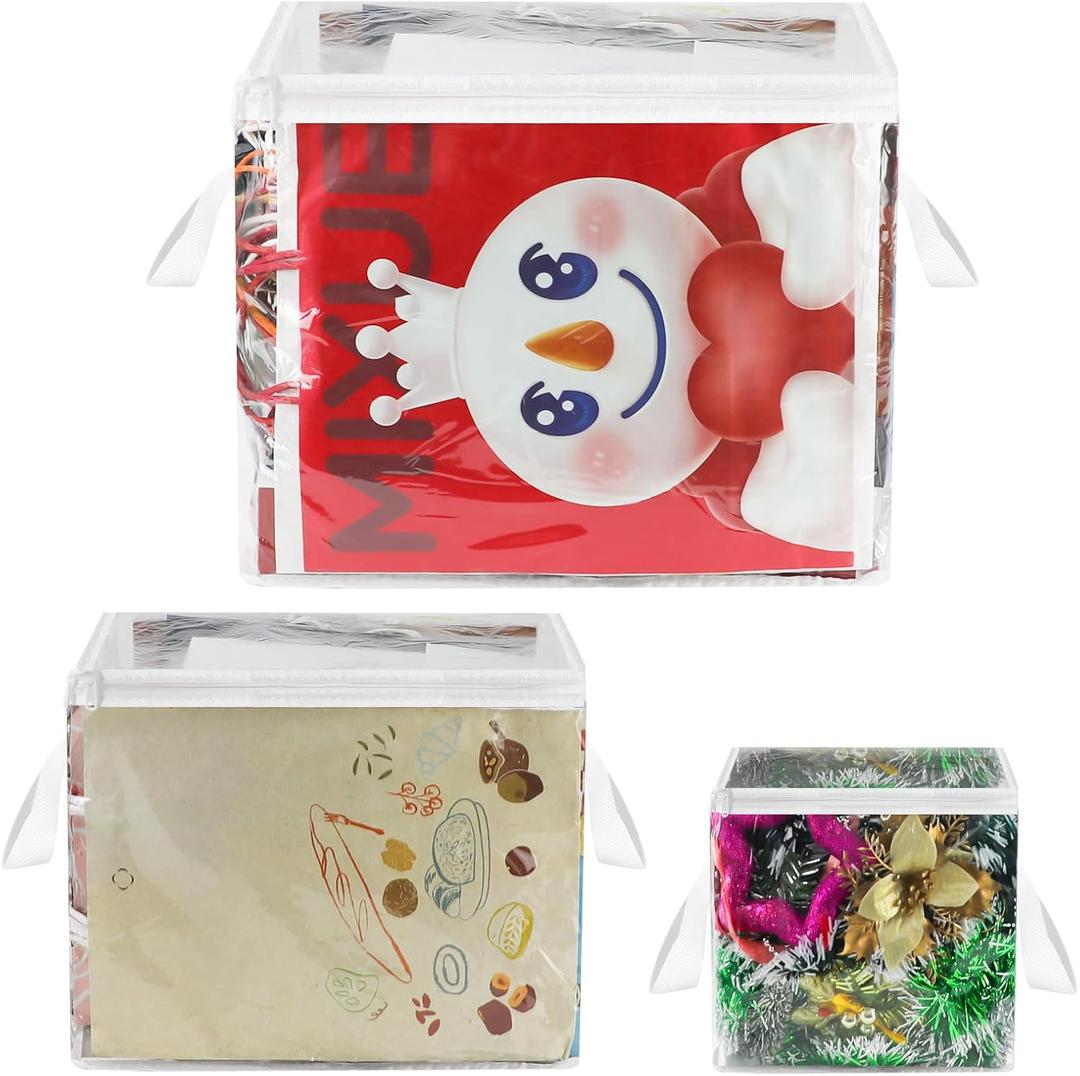 3 Pack Clear Zippered Gift Bag Storage Organizer with Handles,Organize Your Gift Wrap,Tissue Paper, Tape,Bow, Ribbon,Card,Ornament-Christmas Wrapping Supplies Storage Bag-3 Different SizesL+M+S)