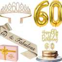 60th Birthday Decorations for Women Gold with 60th Birthday Sash and Tiara, Cake Topper and Candles,Number Balloons, 60 Year Old Gifts for Women