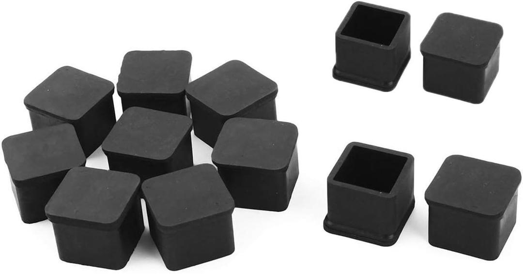 1 inch x1 inch Rubber Square Feet Furniture Table Chair Leg Foot Cover Caps Chair Leg Floor Protectors, Wood Floor Protector 1" x 1" 12pcs Black