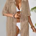 BreathSunny Womens Crochet Knit Polo Collar Swimsuit Coverup Cardigan Summer 2026 Beach Bathing Suit Cover Up Shirt Dress