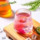 Suclain 100 Pack Plastic Wine Glasses Ribbed Stemless Wine Glasses 14oz Vertical Design Unbreakable Cups for Outdoor Indoor Vintage Elegant Champagne Whiskey Glasses for Christmas Party Wedding, Clear