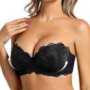 Push Up Strapless Bra with Clear Straps Heavily Padded Add 2 Cup Multiway Sexy Lace Balconette Size 34 D