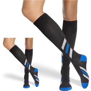 Neon X Compression Socks for Women & Men 20-30mmHg (2 pairs) Best Support for Running Athletic Cycling Nursing Pregnancy Travel Work and Fitness (Small-Medium, Black/Black)