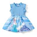 Disney Frozen Elsa Toddler Girl Dress Light Blue Ruffle Sleeve Casual Summer Smocked Sundres Kids Birthday Party Outfits Clothes 4-5T (Blue)