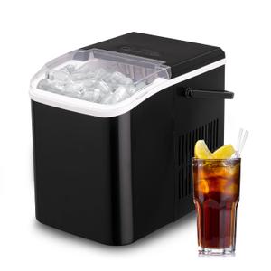 26.5lbs Countertop Ice Machine in 24Hrs, 9 Cubes Ready in 8 Mins, Self-Cleaning Portable Ice Makers with Ice Scoop and Basket, 2 Sizes of Bullet Ice