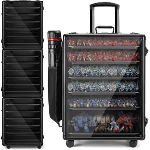 Miniatures Storage Case Miniatures Transport Case.Stackable Carrying Case with Trolley & 360° Wheels 6 Trays. Aluminum Alloy Frame with Lock Slot (X-Large Size:14 * 16 * 20.5in)