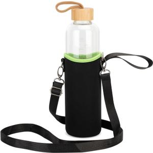 Sursip 32 oz Glass Water Bottle - Nylon Bottle Protection Sleeves, Bamboo Lid, And 1L Time Marked Measurements, Reusable, Eco-Friendly, Safe for Hot Liquids Tea Coffee Daily