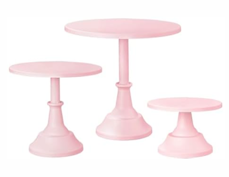 HBlife 3-PCS Black Cake Stand Set (8"/10"/12" Plate) for 6-10 Inch Cakes, Perfect Dessert Table Display Set, Cupcake&Cake Stands for Halloween, Black and Gold Party Decorations (Pink)