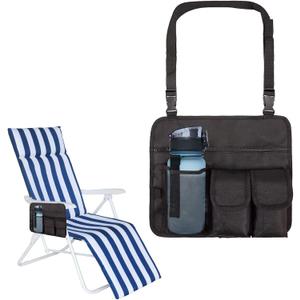Beach Chair Hanging Storage Pouch Snack Bag, Outdoor Folding Camping Chair Caddy Seat Organizer with 4 Pockets, Chair Side Organizer Storage Bag Armrest Pouch with Cup Holder