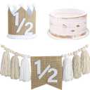 1/2 Birthday High Chair Banner, Half Way To One Banner,1/2 Crown Hat,6 Months Photo Backdrop,Wall Hangings Decorative For Kids Bedroom Nursery White