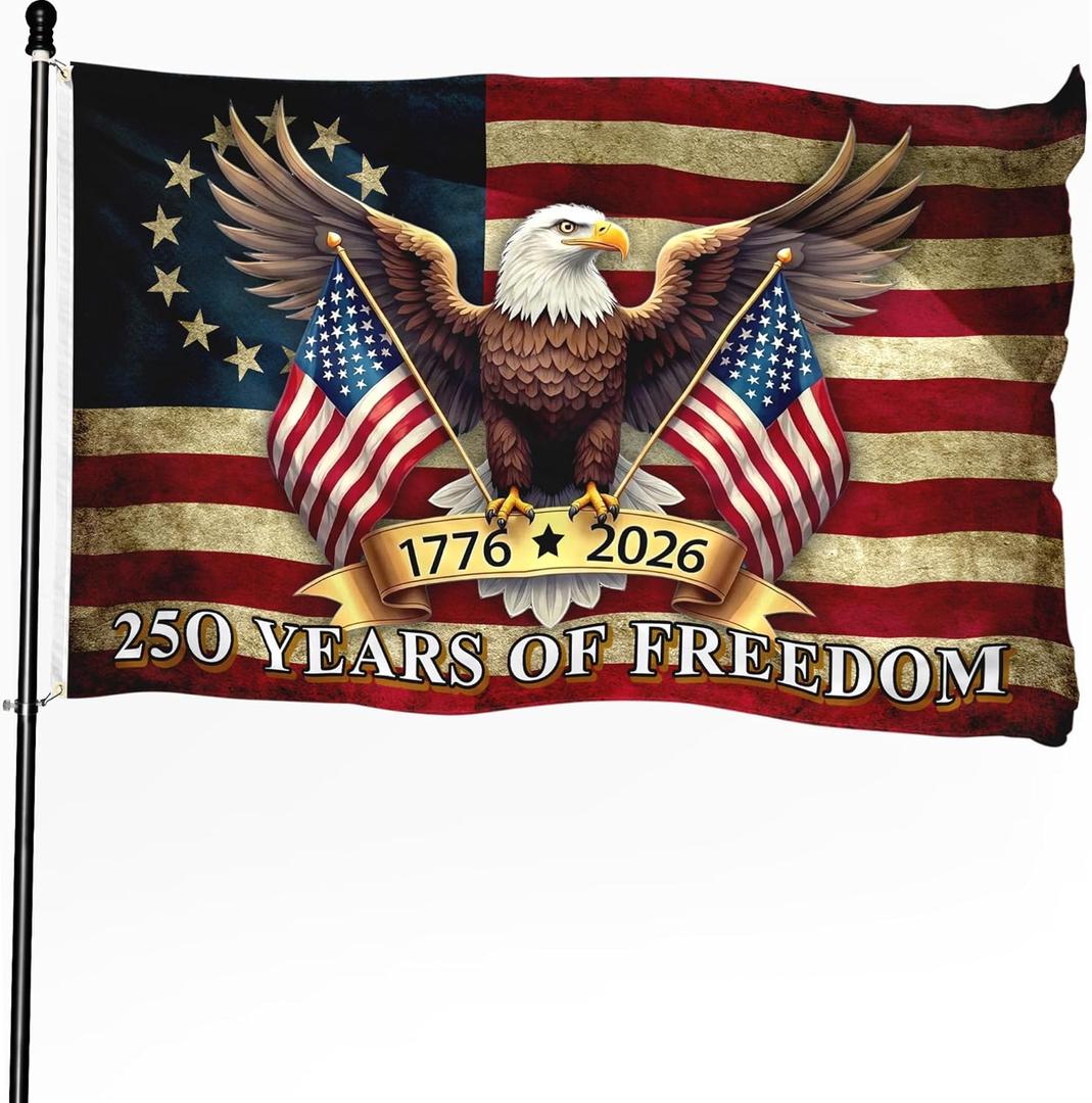 250th Anniversary American Flag, 1776-2026 USA 250 Years of Freedom Flag, Made from 100% Polyester with Brass Grommets Fade Resistant, Indoor Outdoor Patriotic Eagle 5th of July Decoration