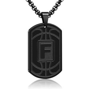 Initial A-Z Basketball Dog Tag Necklace for Men, Stainless Steel Basketball Initial Necklace for Men Dog Tag Chain Letter Pendant Personalized Sports Athletes Jewelry Gifts