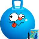 U&C Planet Hopper Ball, 22 inches Bouncy Ball with Handle for Kids Age 7-12, Hoppity Hop Sit and Bounce Jumping Hopping Toy with Pump & Gift Box, Great Gift for Birthday Christmas, Blue Emoji