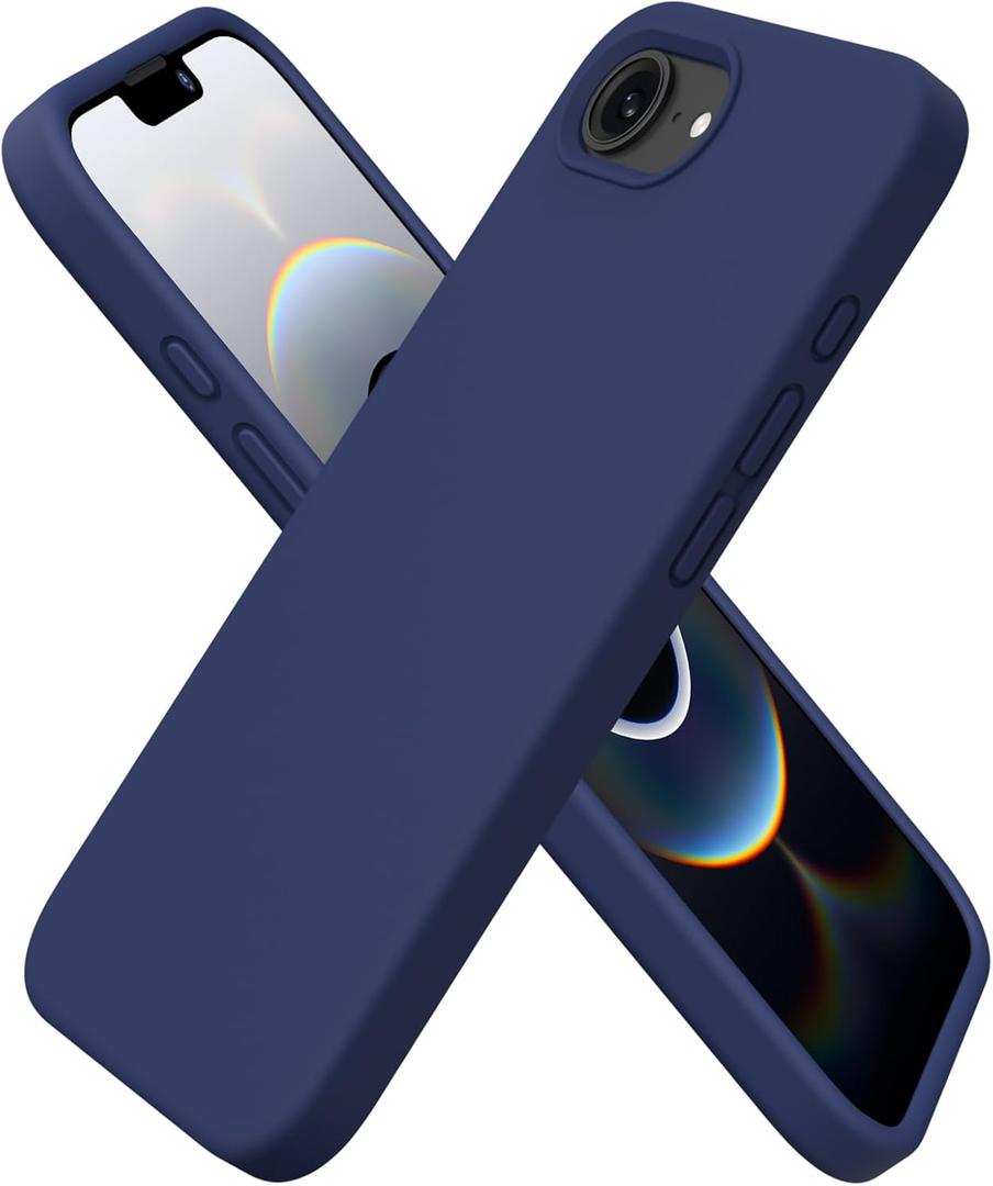ORNARTO Compatible with iPhone 16e Case 6.1"(2025), Liquid Silicone 3 Layers Full Covered Soft Gel Rubber Phone Case,Shockproof Protective Cover with Anti-Scratch Microfiber Lining-Navy Blue