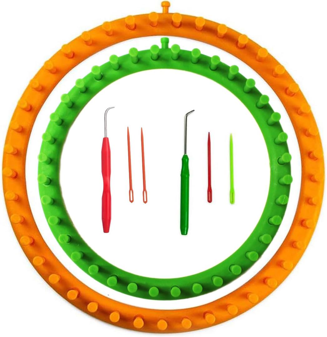 S & E TEACHER'S EDITION 2 Pack Round Knitting Loom Set, DIY Knitting Craft Kit, 9.5 Inch & 11.5 Inch Diameter for Woman & Man Hat Knitter(2 Round Loom).